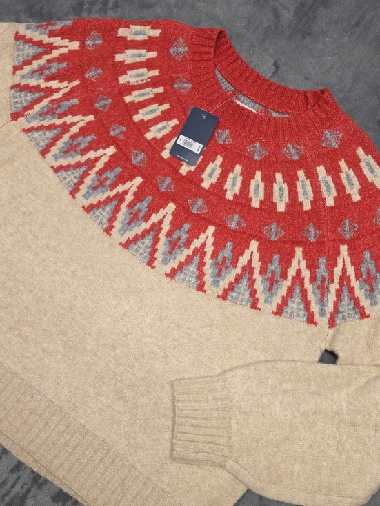 Lucky Brand Sweaters - Lucky Brand Red & Beige Fair Isle Oversized Crewneck Sweater Sz MED